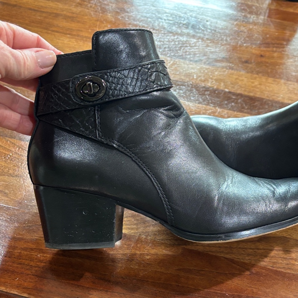 Coach Black Ankle Booties with Textured Strap - Picture 2 of 7